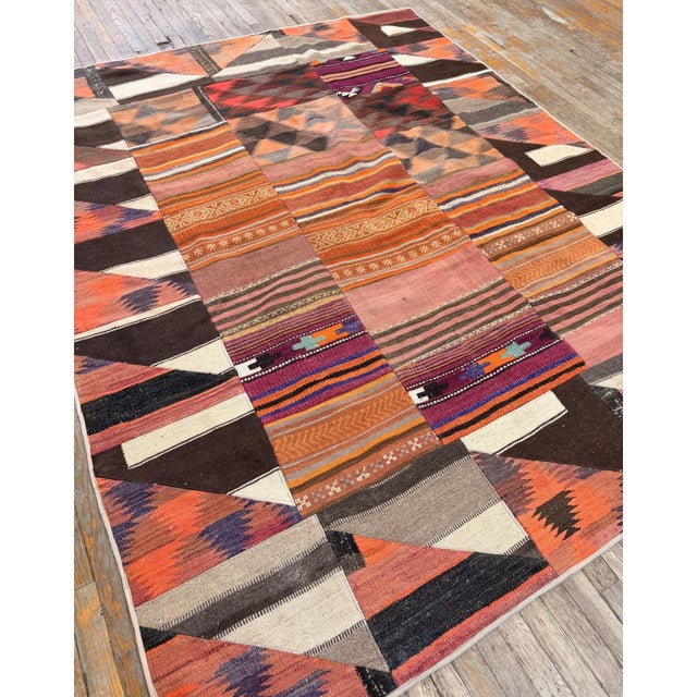 1930s 1930s Multicolor Geometric Antique Turkish Village Flatwoven Wool Kilim Rug For Sale - Image 5 of 6