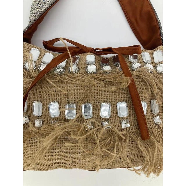 Dolce & Gabbana Mid 20th Century Dolce and Gabbana Crystal Rhinestone Burlap Shoulder Bag For Sale - Image 4 of 7