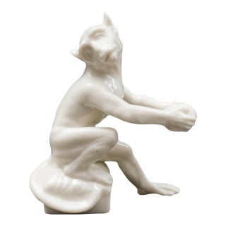 Antique Nymphenburg Germany White Porcelain Monkey Figurine Holding Fruit For Sale