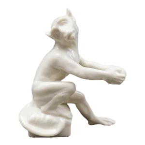 Antique Nymphenburg Germany White Porcelain Monkey Figurine Holding Fruit