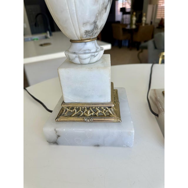 Pair of Italian Neoclassic Alabaster Table Lamps, Hand-Carved, 1950s For Sale - Image 14 of 18