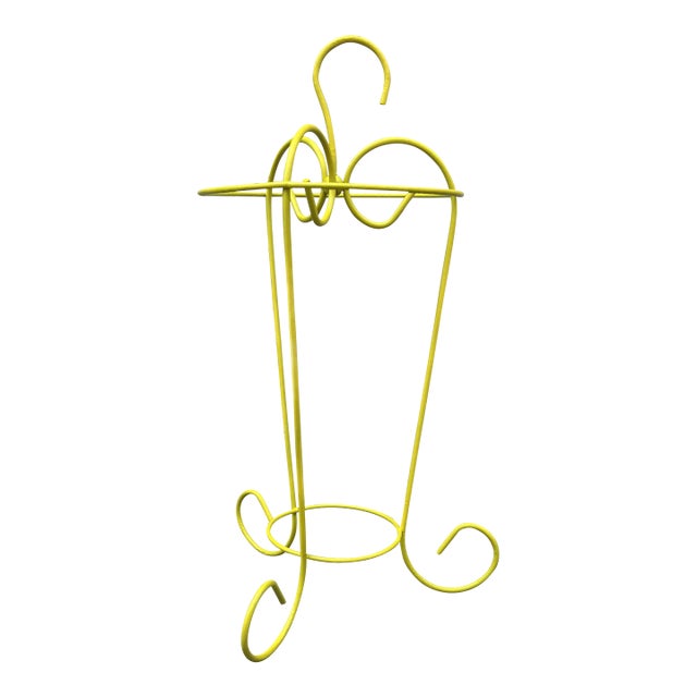 Vintage Citron Yellow Metal Umbrella Stand For Sale