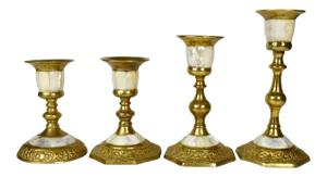 Vintage Brass Inlaid Mother of Pearl Candle Holders - Set of 4