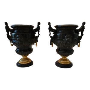 Antique Pair Urns French Empire Bronze Egyptian Revival