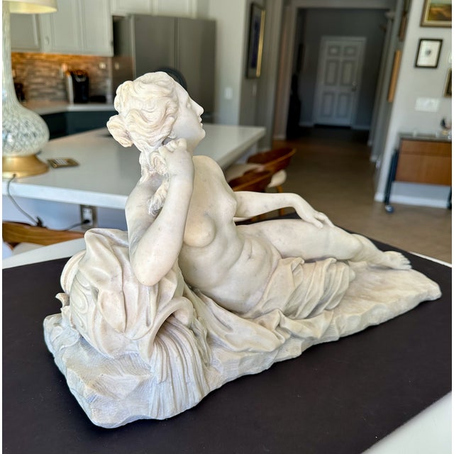 19th-Century Italian White Marble Sculpture Reclining Nymph Woman For Sale - Image 14 of 18