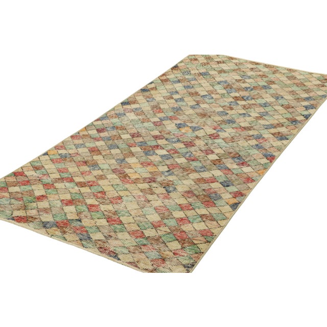 Rug & Kilim Vintage Zeki Müren Runner in Beige With Colorful Geometric Pattern | Rug & Kilim For Sale - Image 4 of 7