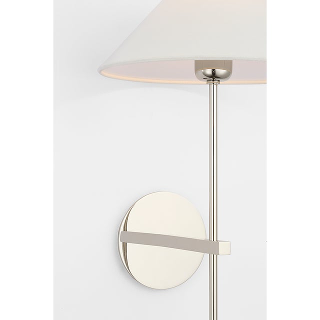 2020s J. Randall Powers for Visual Comfort Signature Hackney 25" Tail Sconce in Polished Nickel with Linen Shade For Sale - Image 5 of 7