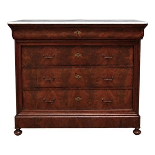 19th Century French Louis Philippe Walnut Marble Top Commode For Sale