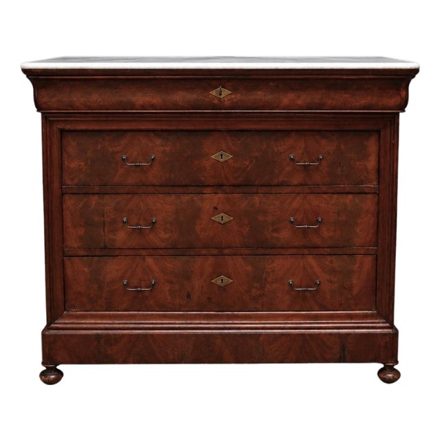 19th Century French Louis Philippe Walnut Marble Top Commode For Sale