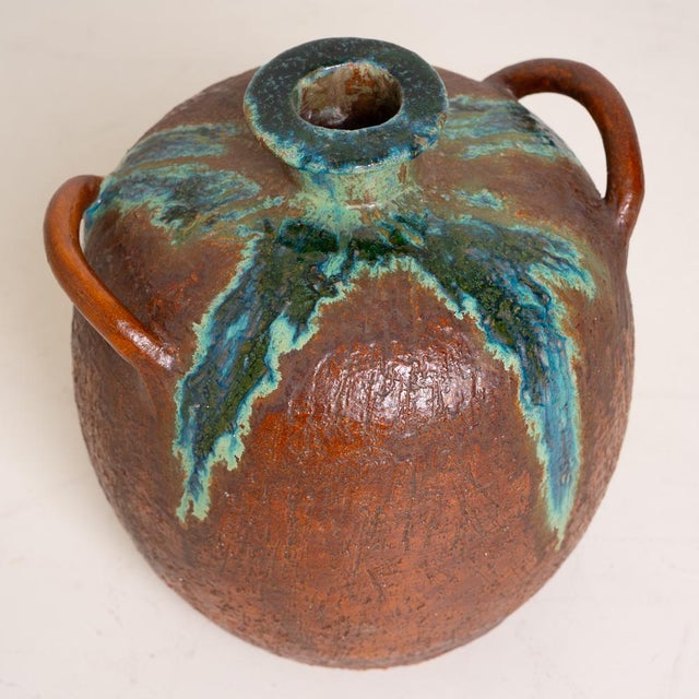 Large Handmade Ceramic Vase with Drip Glaze, 1980s For Sale - Image 4 of 6