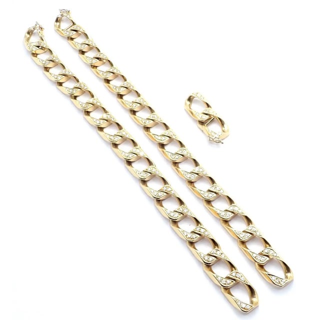 18k Yellow Gold Diamond Set of Two Link Bracelets or a Necklace by Bulgari. *This is the set of two curb link bracelets...