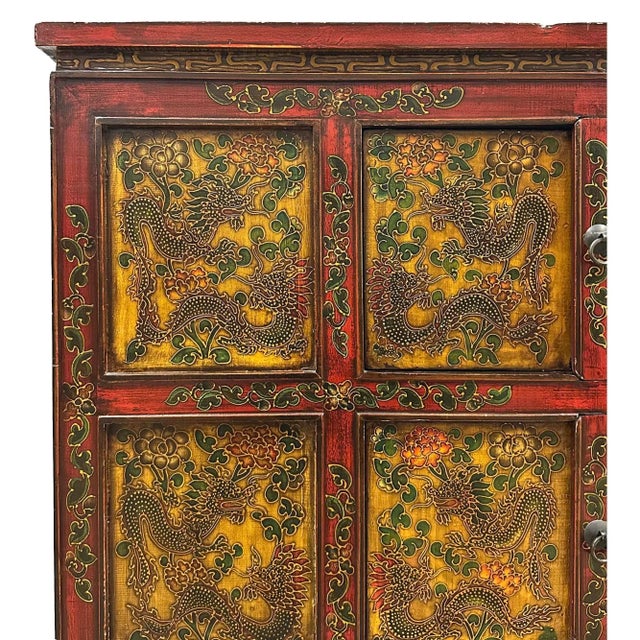 Asian Antique Tibetan Hand-Painted Cabinet For Sale - Image 3 of 13