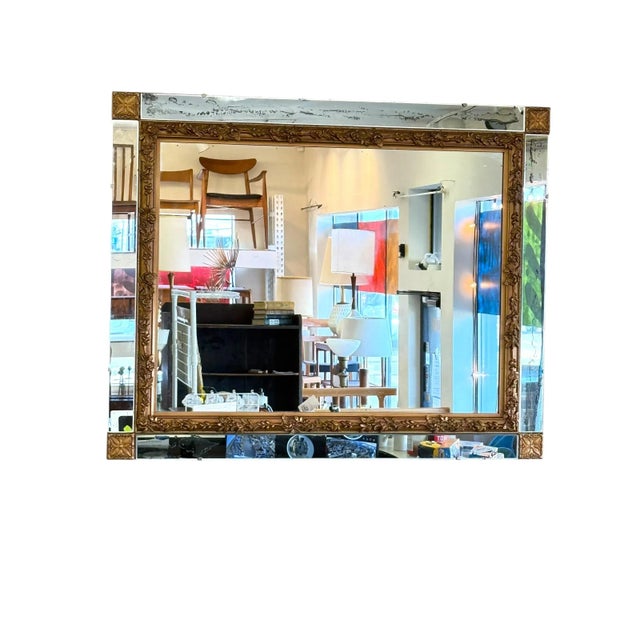 Gold Vintage Ornate Wall Mirror With Gold Floral Frame & Antiqued Mirror Panels For Sale - Image 8 of 11