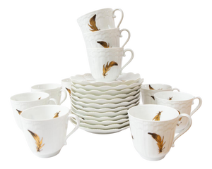 Giraud Limoges Coffee Set with Hand-Painted Gold Leaves, 1950s, Set of 22
