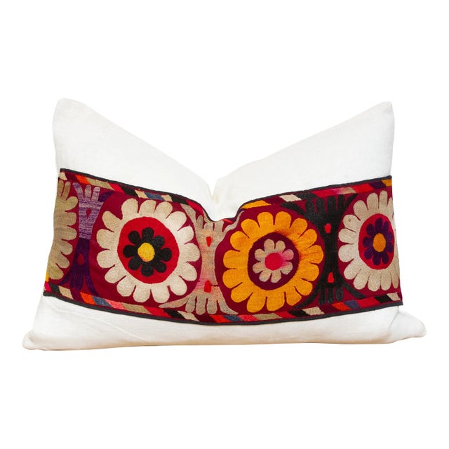 Freesia Antique Uzbek Suzani Linen Pillow For Sale