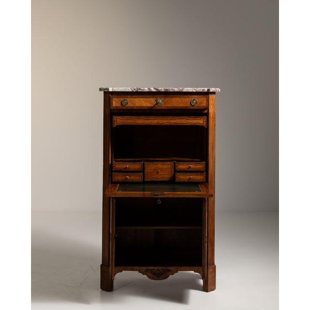 French 19th Century French Amber Louis XVI Secretary Cabinet with Marble Top For Sale - Image 3 of 15
