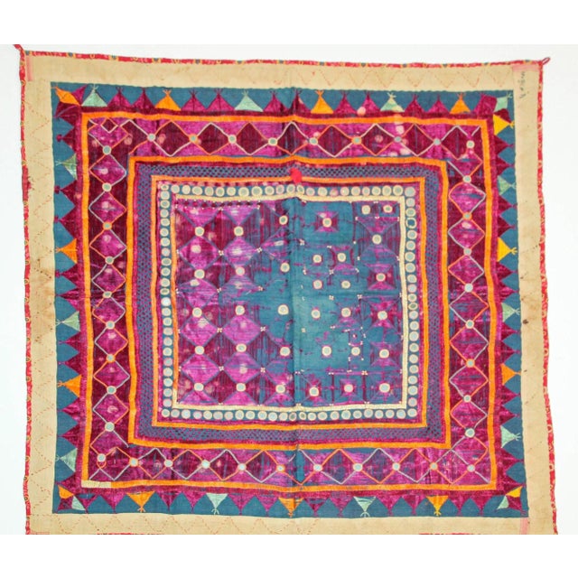 Vintage Banjara Ethnic Embroidered Chaakla With Mirrors, Wall Hanging, India For Sale - Image 13 of 13