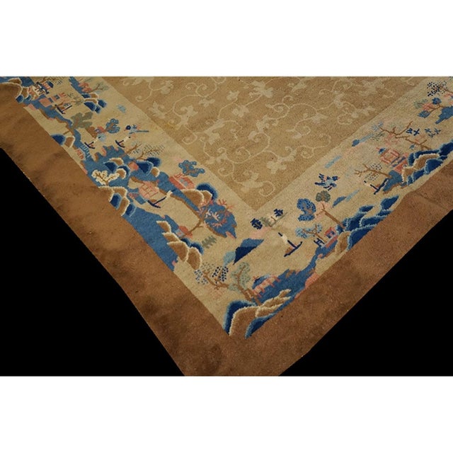 Chinese 1920s Beige Floral Classic Antique Chinese Peking Carpet 8'x9'10" Woven Wool Rug For Sale - Image 3 of 8