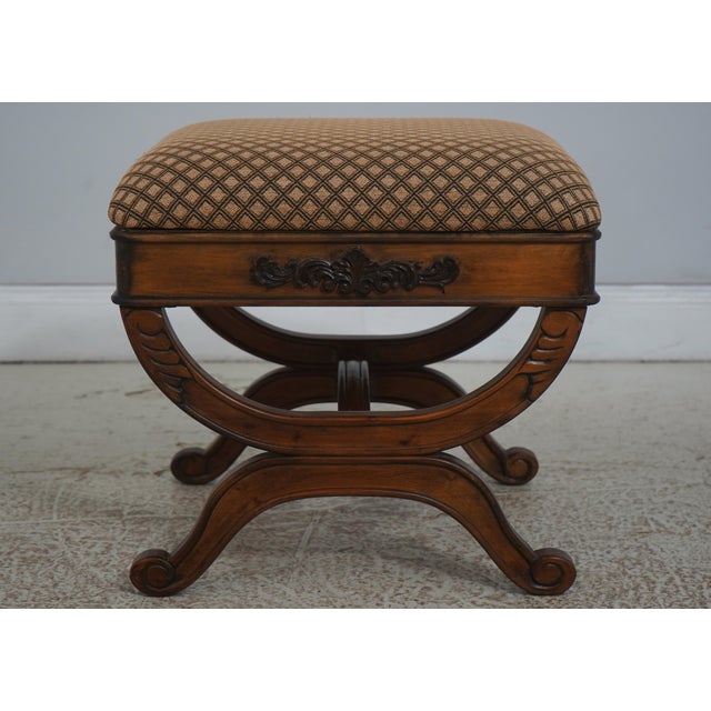 Traditional Pair of Regency Walnut Finish X Base Benches Foot Stools For Sale - Image 3 of 12
