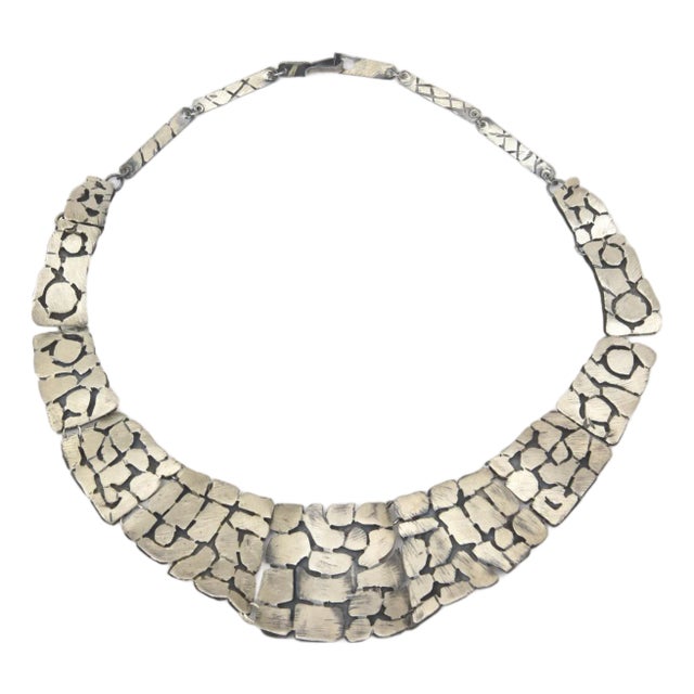 Vintage Sterling Silver Pebbled Design Collar Necklace Hallmarked For Sale