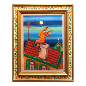 Maurice KishFiddler on the Roof Modern Judaica Shtetl Oil Painting WPA Jewish artist, 1955