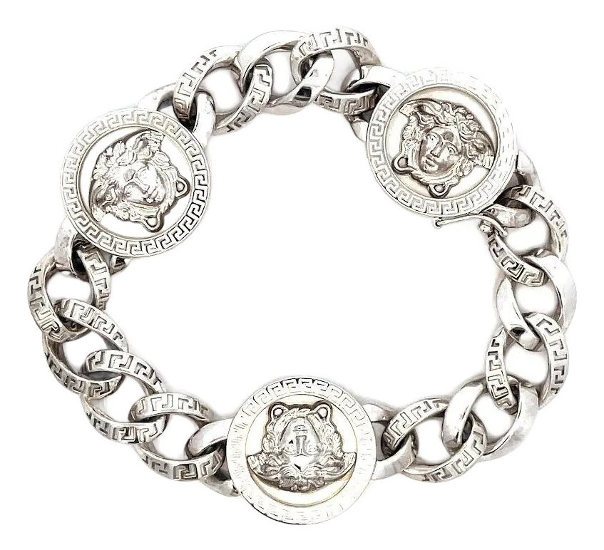 Gianni Versace Gold Bracelet 18k White Medusa Medallion 9