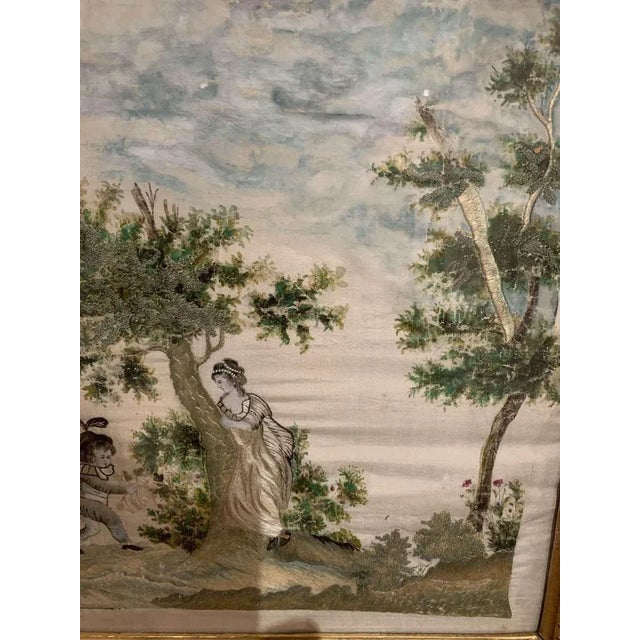Textile 19th Century Swedish Silk Artwork with Child Berry Picking For Sale - Image 7 of 12