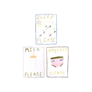 Baby Trio - Sleep Please, Milk Please & Nappies Please A4 Prints by Tatiana Alida For Sale