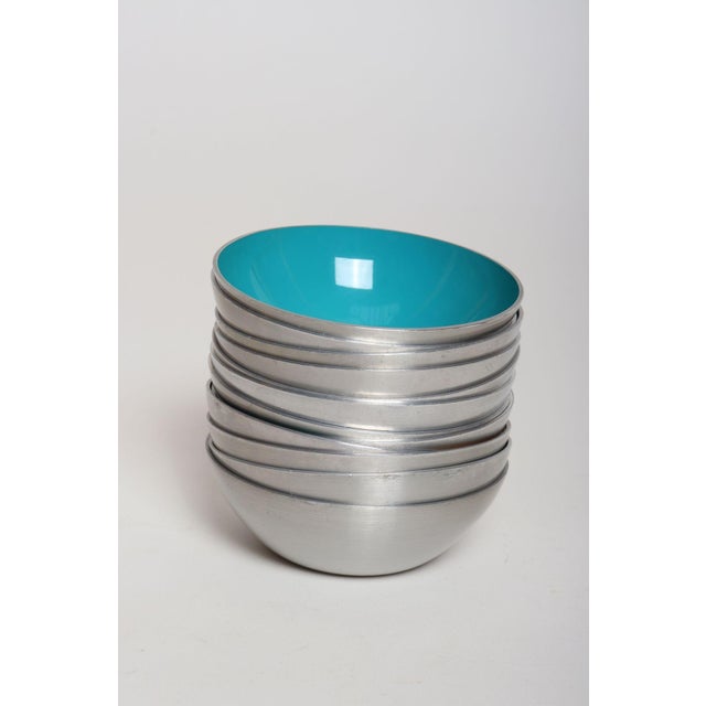 Set of Twelve Small Danish Modern Enamel and Brushed Aluminum Snack Bowls For Sale In New York - Image 6 of 18