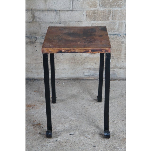 Wood Mid Century Copper & Iron Modern Side Table Plant Sculpture Stand For Sale - Image 7 of 12