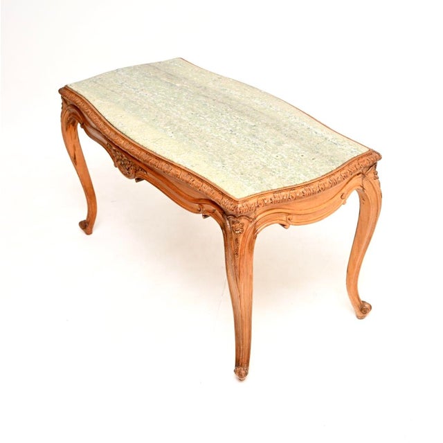 1930s French Carved Walnut Coffee Table with Marble Top, 1930 For Sale - Image 5 of 11