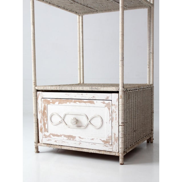 Vintage White Wicker Etagere Shelf With Drawer For Sale - Image 16 of 17