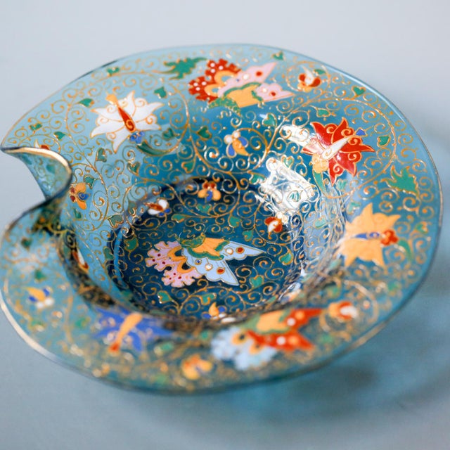Late 19th Century Moser Turquoise Blue Glass Enameled Butterfly Bowl For Sale - Image 16 of 17