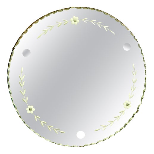 French Art Deco Round Etched Wall Mirror, 1920 For Sale