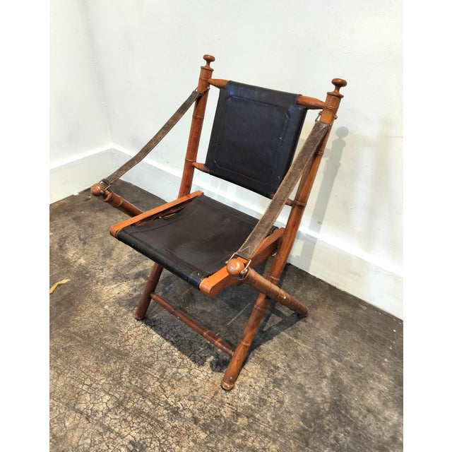 Vintage 1970s Faux Bamboo and Leather Folding Chair For Sale In Dallas - Image 6 of 9