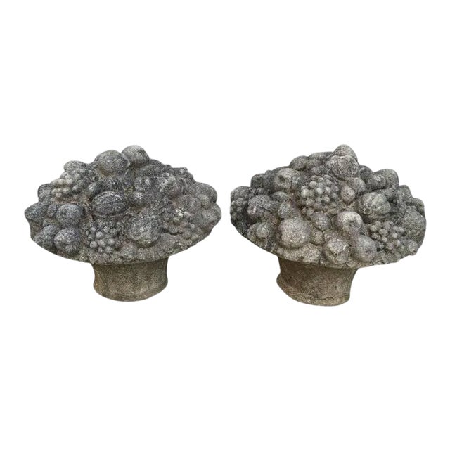Monumental Stone Fruit & Flower Baskets - Pair For Sale