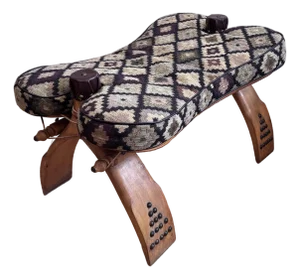 Vintage Moroccan Camel Saddle Footstool With New Southwest Upholstery