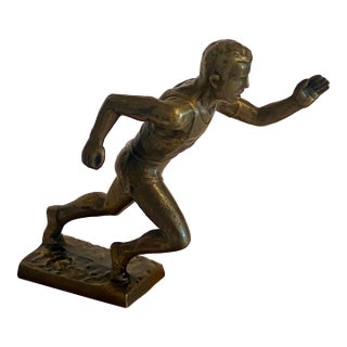 Art Deco Style 1950s Bronze Track and Field Runner Trophy For Sale