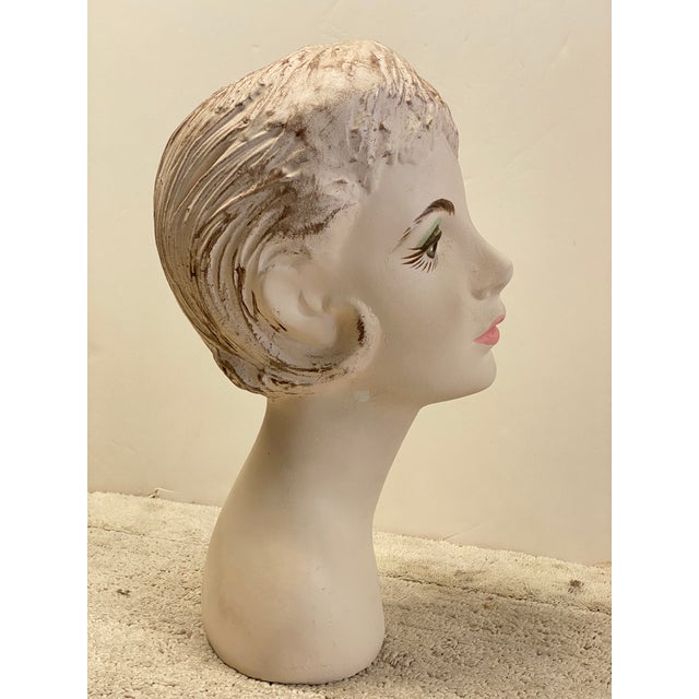 White Vintage 1970s Hat Wig Stand Head Store DIsplay Long Neck Ceramic Mannequin For Sale - Image 8 of 12