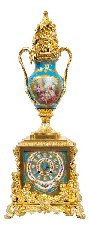 Antique 19th Century Napoleon III Clock in Gilded bronze and Sèvres Porcelain, France