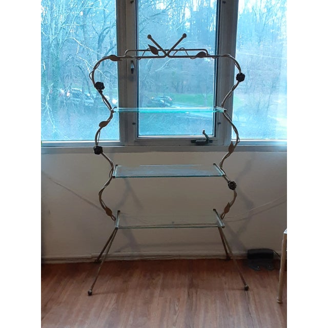 Mid-Century Modern Mid Century Italian Original Gold Metal and Glass Etagere/Plant Stand For Sale - Image 3 of 11