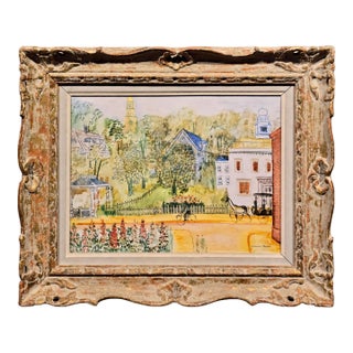 Johannes Schiefer -1950s Naive Street Scene at Spring -Oil Painting For Sale