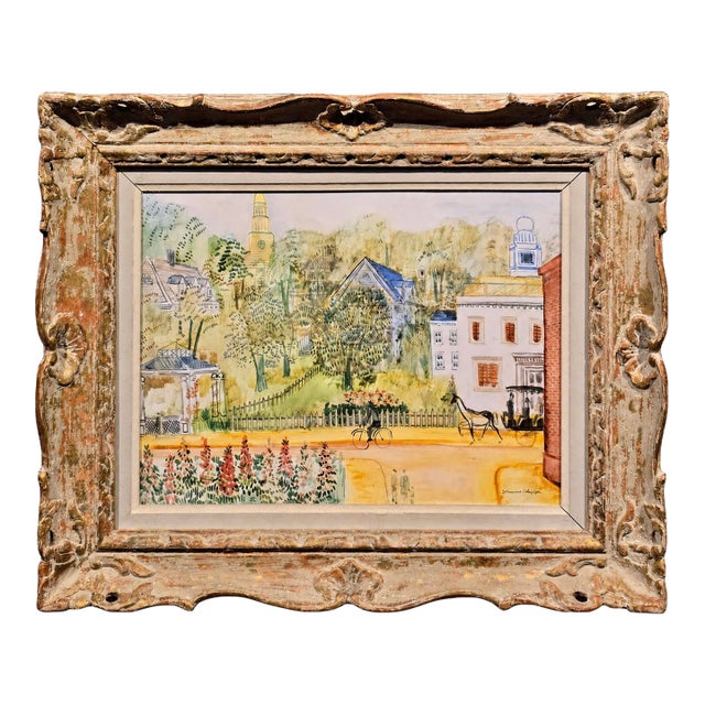 Johannes Schiefer -1950s Naive Street Scene at Spring -Oil Painting For Sale