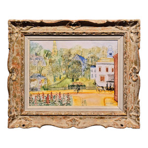 Johannes Schiefer -1950s Naive Street Scene at Spring -Oil Painting