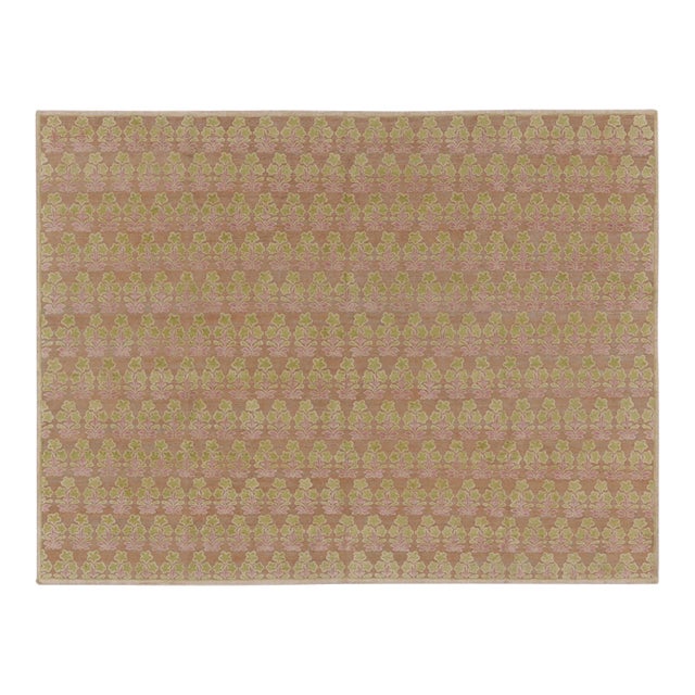 Contemporary Block Print Floral Wool Custom Rug by Rug & Kilim, India For Sale