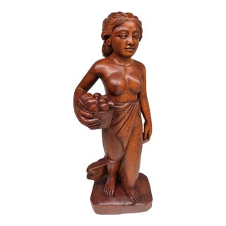 Mid-Century Balinese Art Deco Hardwood Harvest Maiden Sculpture by A. Fatimah For Sale