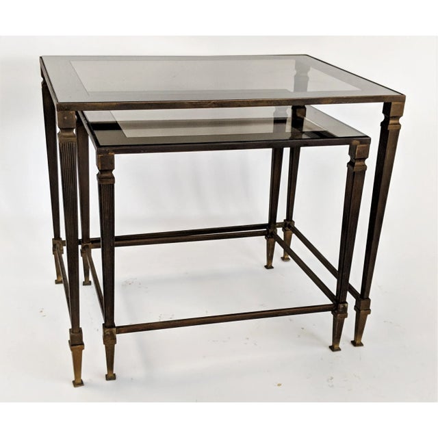 Maison Jansen 1960s Hollywood Regency Maison Jansen Bronze and Glass Nesting Tables - 2 Pieces For Sale - Image 4 of 13