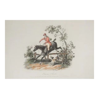 Vintage Carle Vernet Equestrian Black Horse Rider and Dog Aquatint For Sale