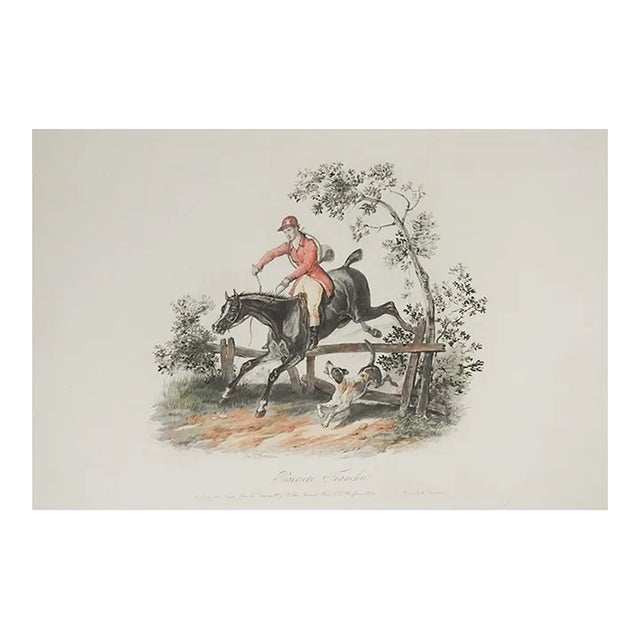 Vintage Carle Vernet Equestrian Black Horse Rider and Dog Aquatint For Sale