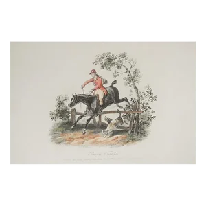 Vintage Carle Vernet Equestrian Black Horse Rider and Dog Aquatint